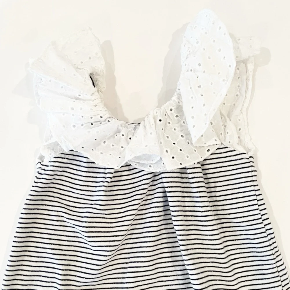 Gap 2T striped ruffled eyelet collar top